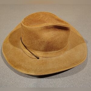 NEW Minnetonka Aussie Western Cowboy Hat Medium Tan Distressed Leather Excellent